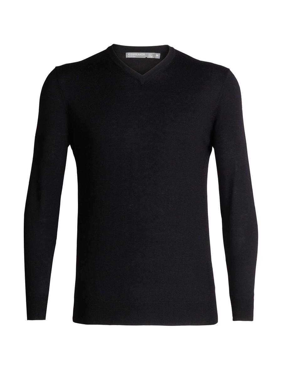 Black Icebreaker Merino Shearer V Neck Men\'s Sweaters | AU 1221JPQJ